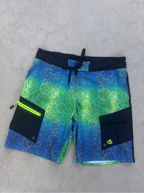 Loco Skailz Board Shorts Men's 34 Surf Beach Summer Blue Green Water Ocean Swim